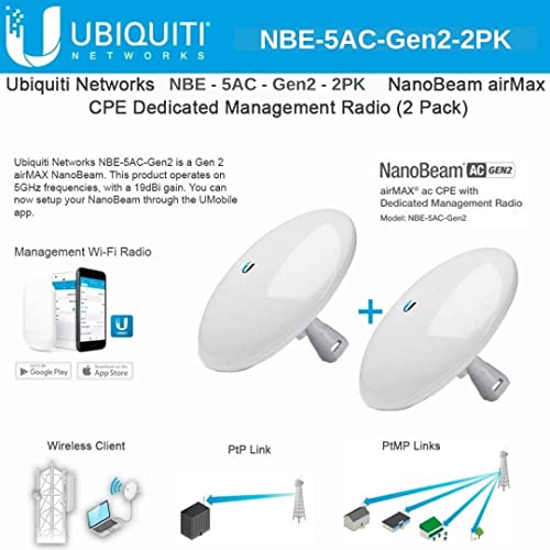 Ubiquiti 2 PACK NanoBeam ac Gen2 5GHz CPE with Dedicated Management Radio | High-Performance, Long-Range Point-to-Point Wireless Bridge